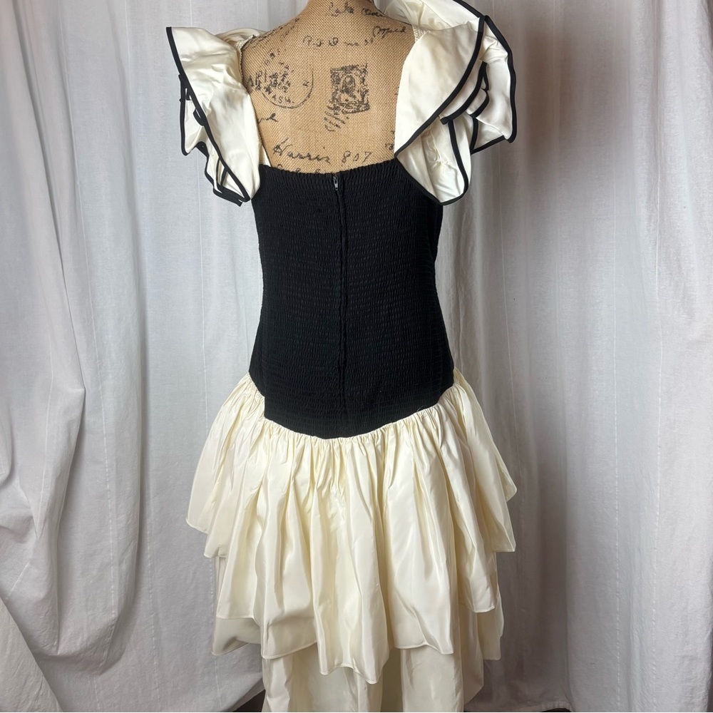 Vtg Karen Lucas For Niki 1980’s Prom Dress Black White High Low Ruched Size 12 - Picture 2 of 11